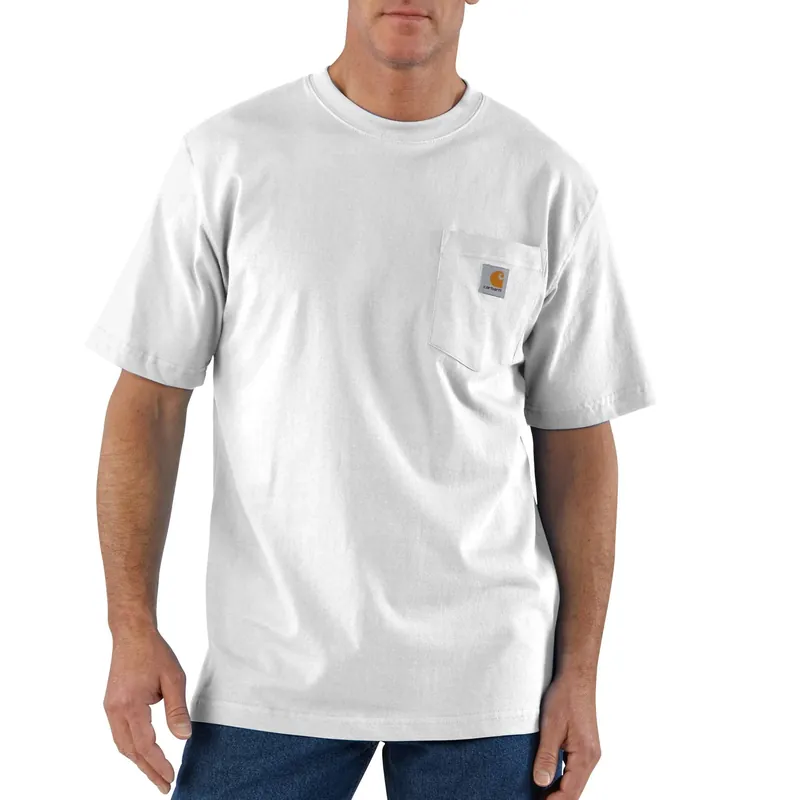 Men‘s Loose Fit Heavyweight Short-sleeve Pocket T-shirt, White, Large