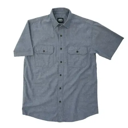 Short Sleeve Blue Chambray Workshirt For Men - Durable And Comfortable