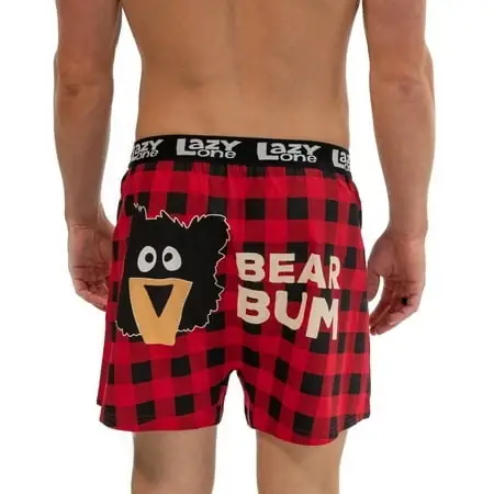 Lazyone Funny Animal Boxers For Men - Humorous Bear Plaid Underwear