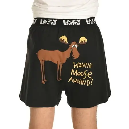Lazyone Funny Animal Boxers, Humorous Underwear, X-large, Wanna Moose Around?