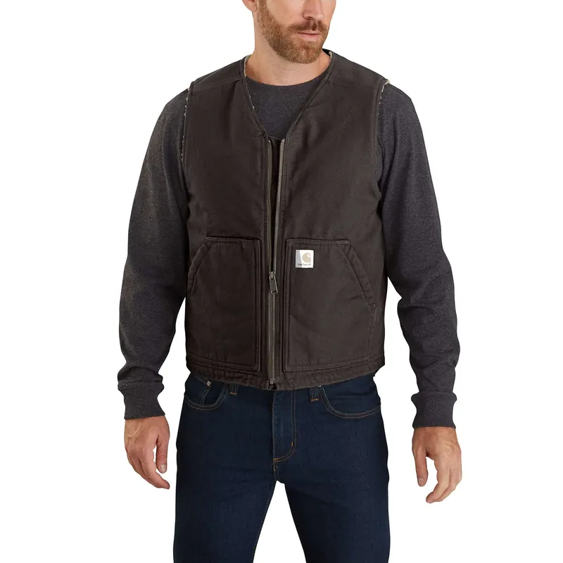 Men‘s Relaxed Fit Washed Duck Sherpa-lined Vest - Xl Tall - Dark Brown