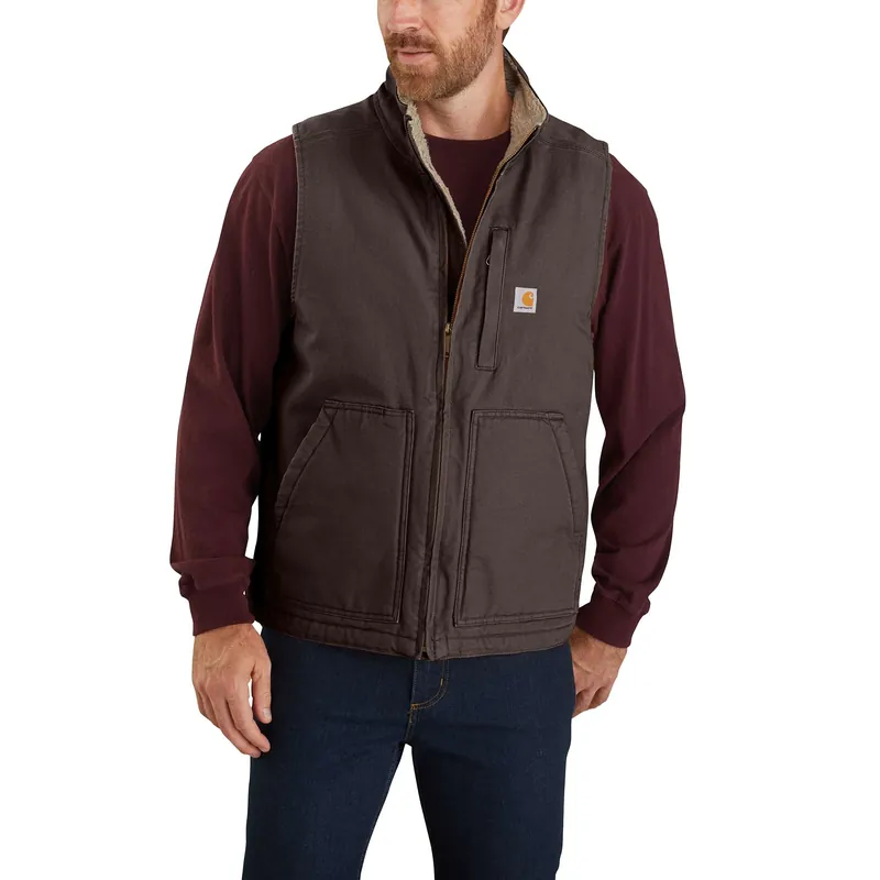 Men‘s 4xl Loose Fit Washed Duck Sherpa-lined Mock-neck Vest