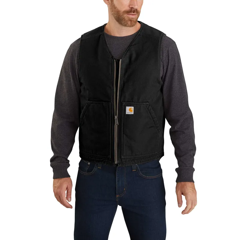Men‘s Relaxed Fit Washed Duck Sherpa-lined Vest - Small Regular - Black