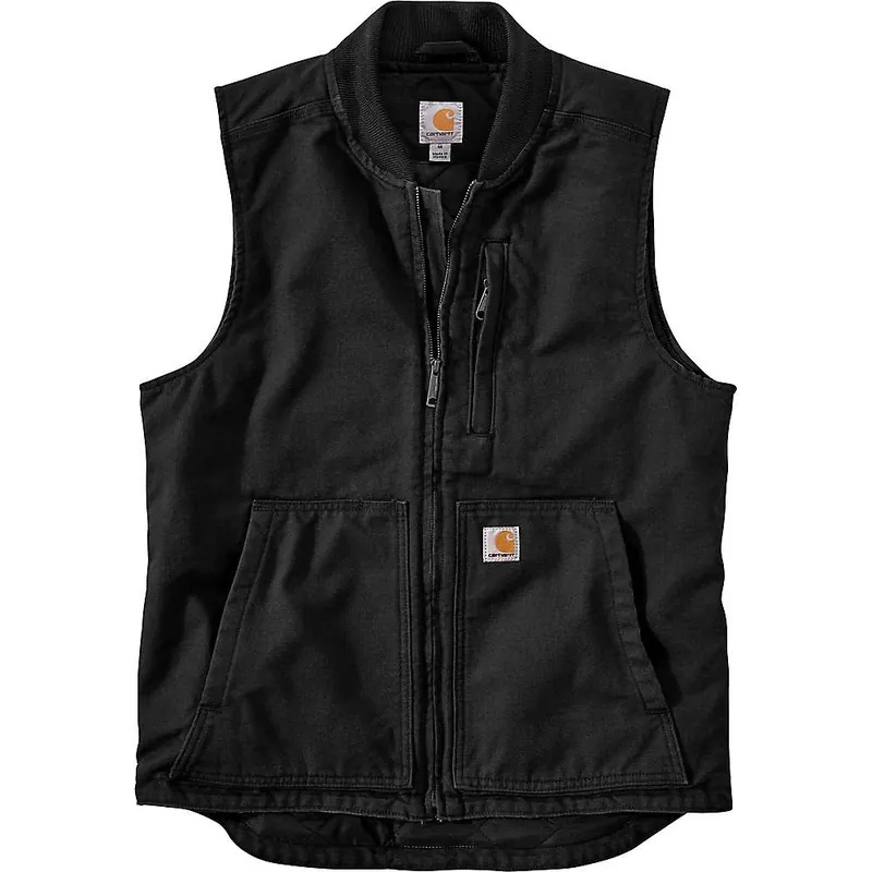 Men‘s Loose Fit Washed Duck Insulated Rib Collar Vest - Xl Regular - Black
