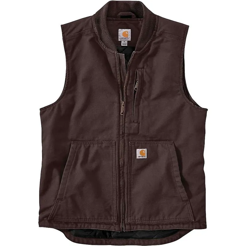Men‘s Loose Fit Washed Duck Insulated Rib Collar Vest - Xl Regular - Dark Brown