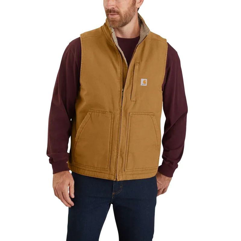 Men‘s Loose Fit Washed Duck Sherpa-lined Mock-neck Vest - Xl Regular