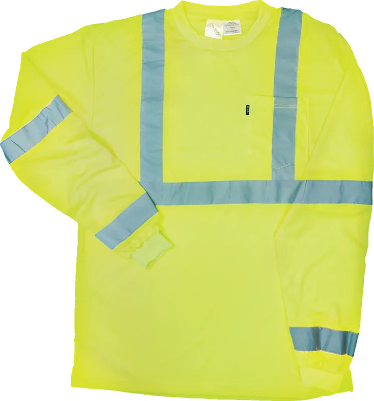Men‘s Long Sleeve Waffle Knit Ansi Iii Class 3 Hi-visibility Pocket T-shirt