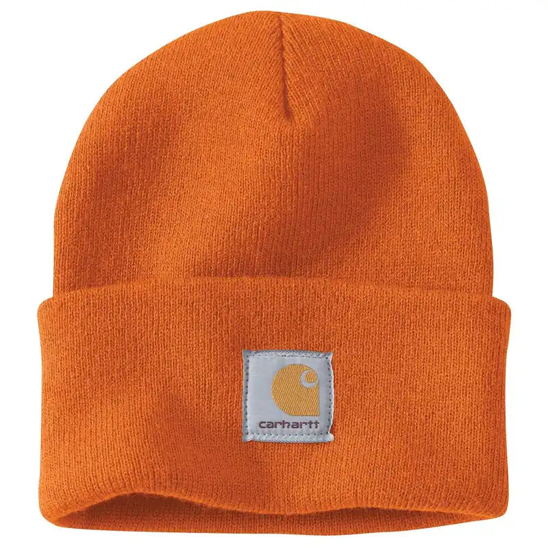 Men‘s Knit Cuffed Beanie - 100% Acrylic, Stretchable Rib-knit, Marmalade Color
