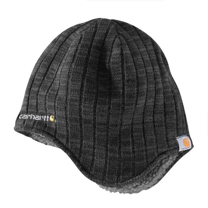 Men‘s Knit Earflap Hat With Sherpa Lining - One Size, Black