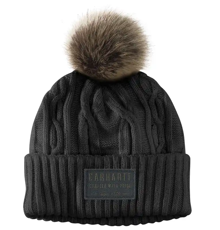 Women‘s Knit Pom-pom Beanie - Black, 100% Acrylic, Model Ah5464-w