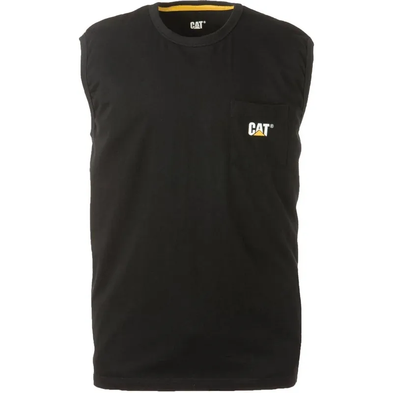 Men‘s Large Black Cotton Sleeveless Pocket T-shirt, Model W07074-016-l