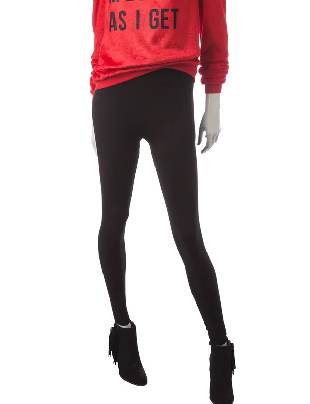 One 5 One Cable Knit Fleece Lined Leggings - Black - Size L/xl