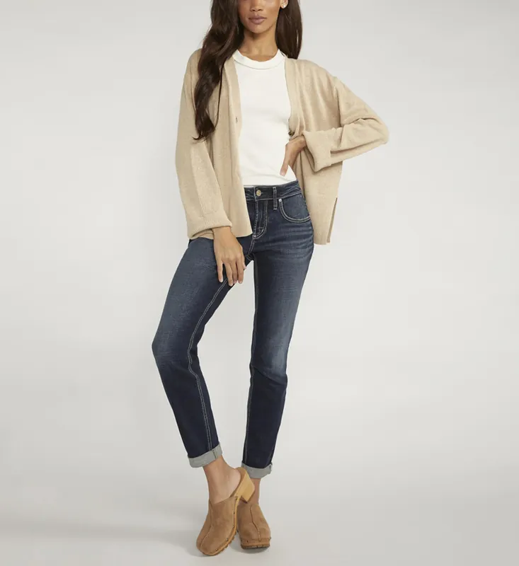 Boyfriend Mid Rise Slim Leg Jeans, Indigo, Size 24 X 29