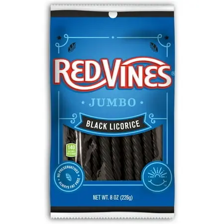 Red Vines, Jumbo Black Licorice Candy, 8oz