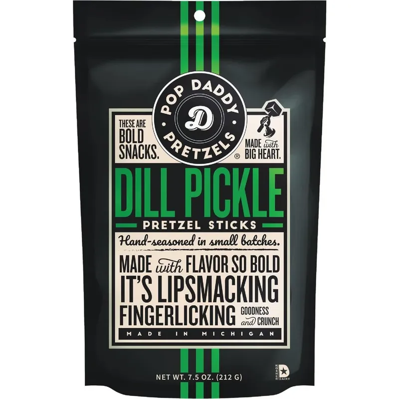 Pop Daddy Dill Pickle Pretzel Sticks – 7.5 oz Crunchy Snack