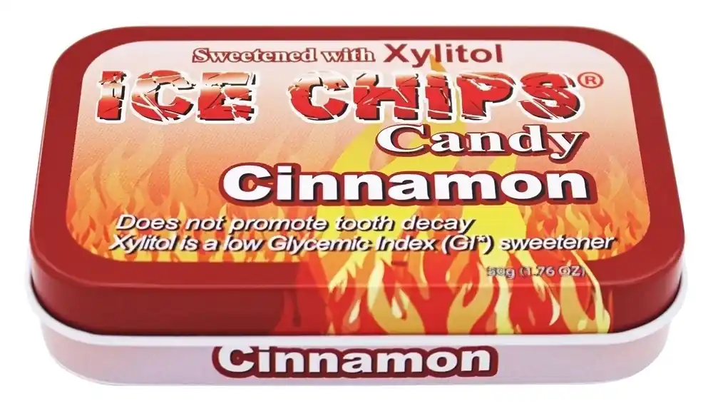Ice Chips Hand Crafted Cinnamon Candy Tin - 1.76 Oz Xylitol Mints