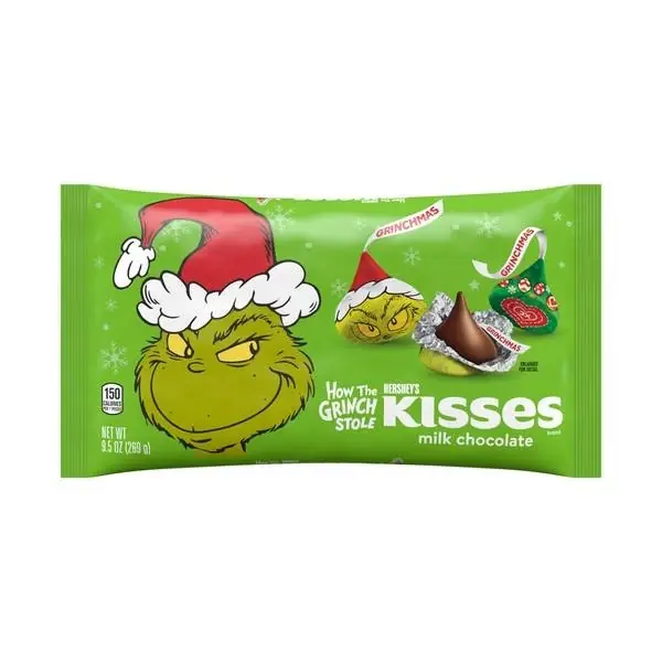 9.5 Ounce Kisses Grinch Milk Chocolate Candy - Festive Treat