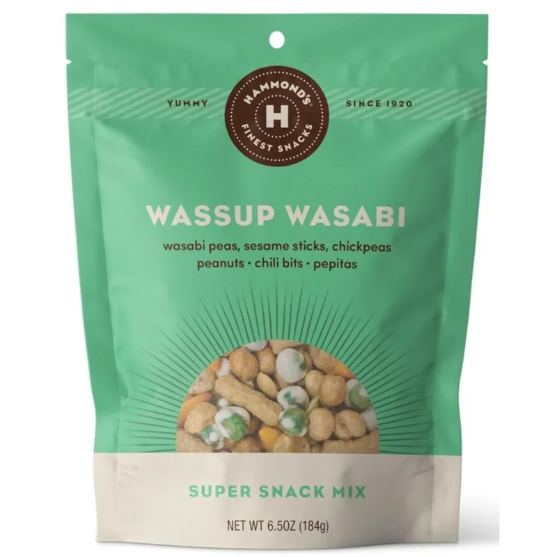 Hammond‘s Wussup Wasabi Snack Mix 6.5 Oz With Wasabi Peas And Sesame Sticks
