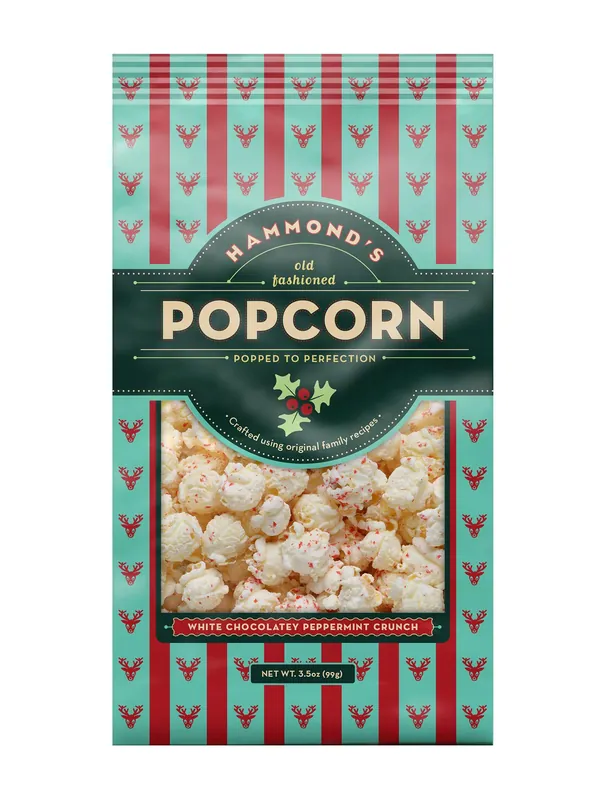 White Chocolate Peppermint Crunch Popcorn 6 Oz Bagged Holiday Treat