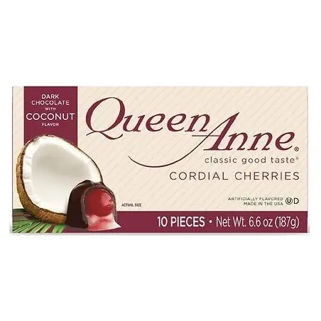 Queen Anne Dark Chocolate Coconut Cordial Cherries 6.6 Ounces