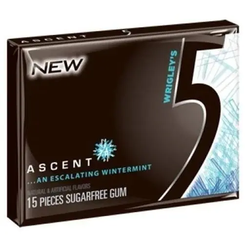 5 Gum Wintermint Ascent Sugar Free Chewing Gum, 15 Stick Single Pack