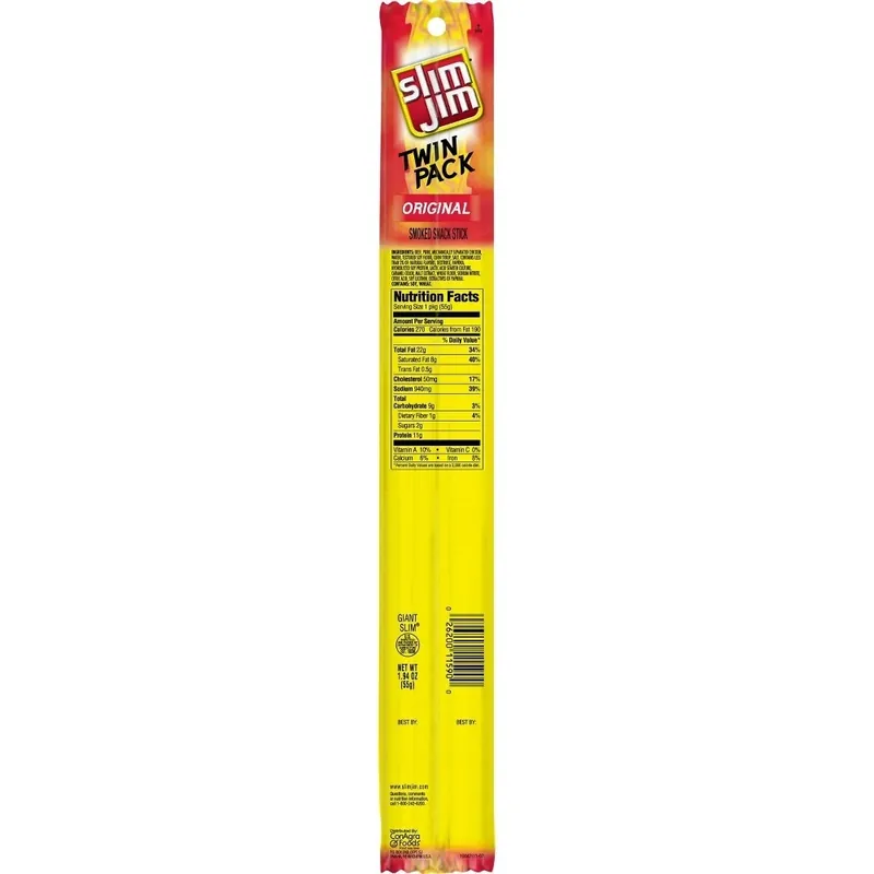 Slim Jim Twin Pack Snack-sized Smoked Meat Stick Original Flavor 1.94 Oz.