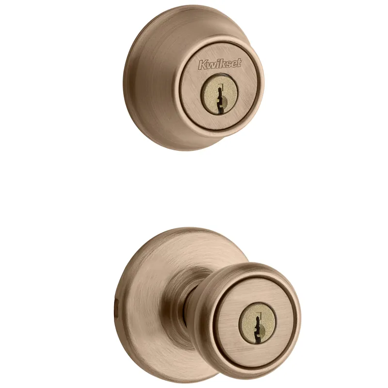Security Tylo Entry Lockset And Deadbolt Combo Pack, Antique Brass