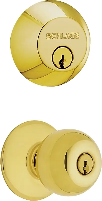 Bright Brass Plymouth Design Keyed Entry Lockset With Single-cylinder Deadbolt