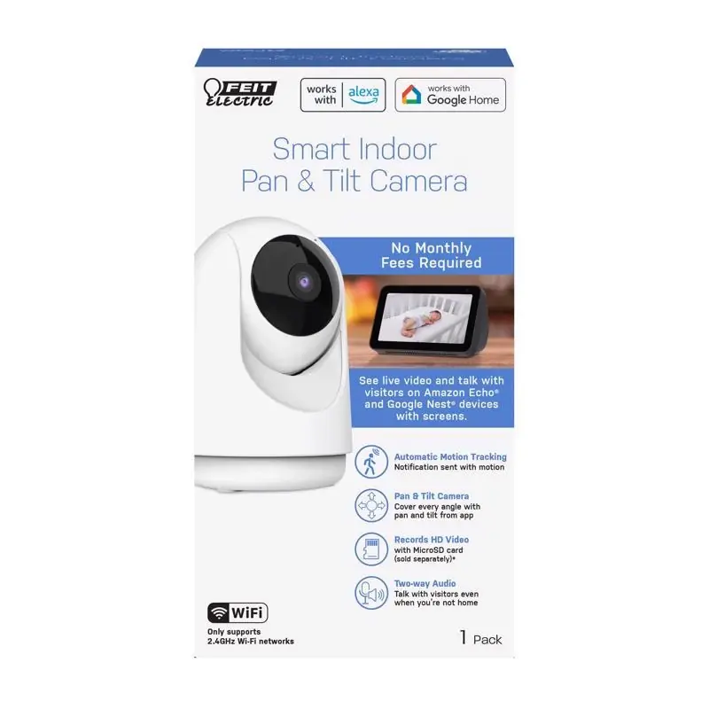 Smart Home Plug-in Indoor Security Camera With Pan & Tilt, Black/white