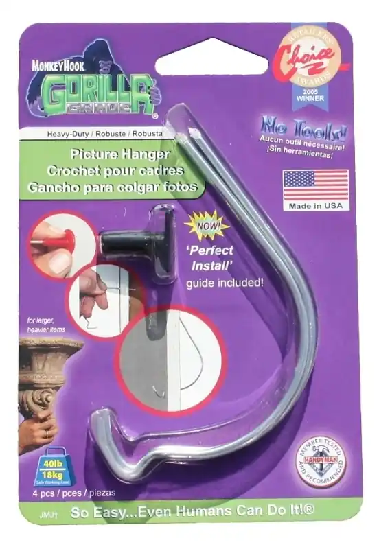 Gorilla Grade Galvanized Silver Picture Hanger 40 Lb 2 Pk
