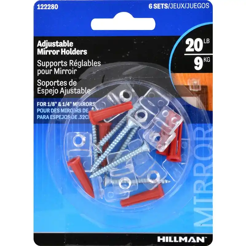 Clear Medium Mirror Holder Kit 20 Lb 6 Pk