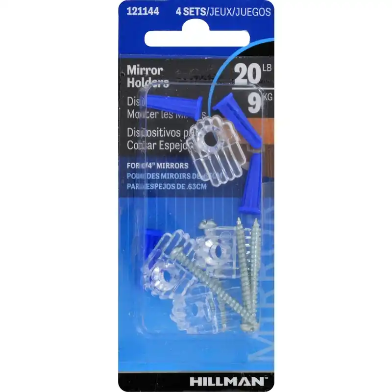 Plastic Coated Clear Mirror Holder Kit 20 Lb 4 Pk