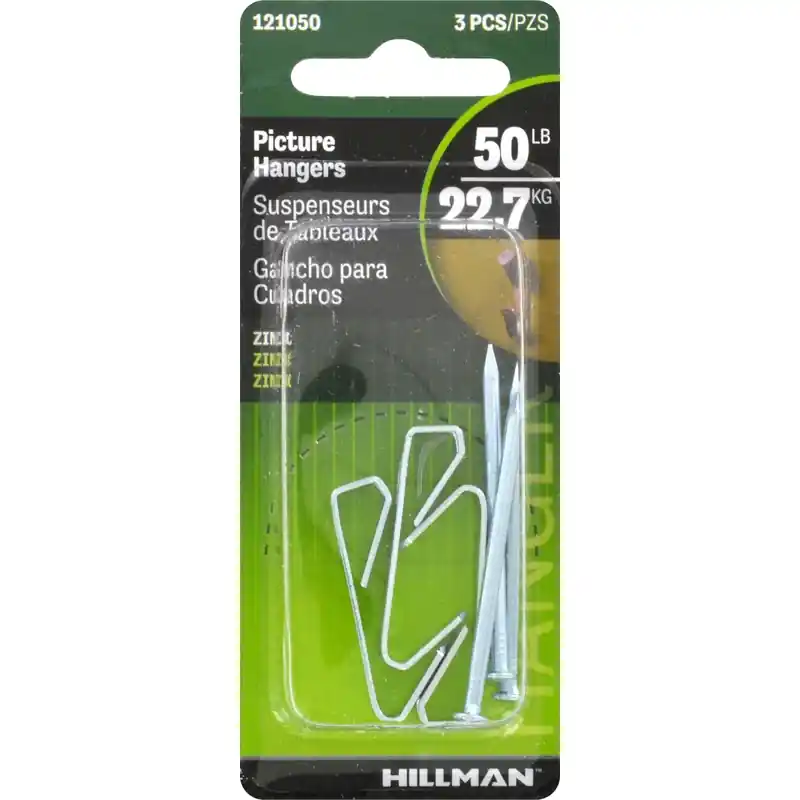 Zinc Silver Conventional Picture Hanger 50 Lb 1 Pk