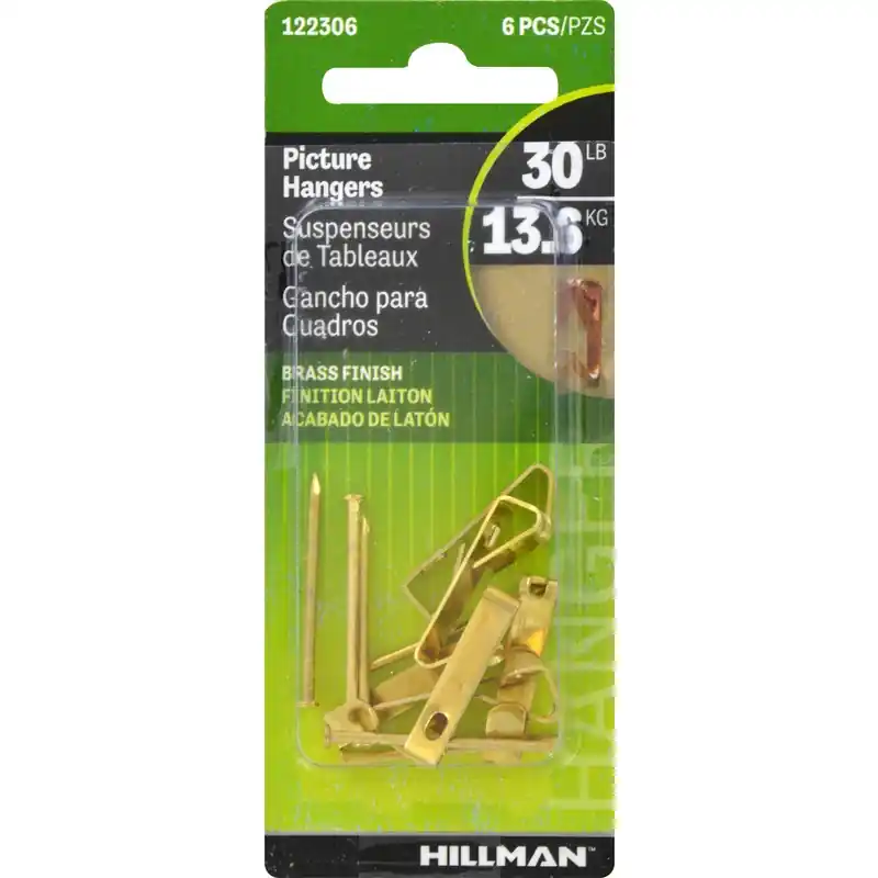 Brass-plated Gold Conventional Picture Hanger 30 Lb 6 Pk