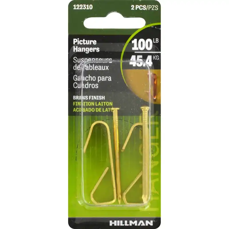 Brass-plated Gold Conventional Picture Hanger 100 Lb 2 Pk