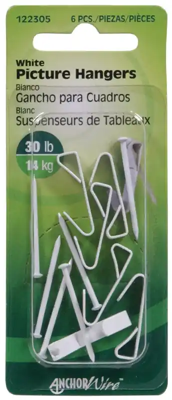 Steel-plated White Conventional Picture Hanger 30 Lb 6 Pk