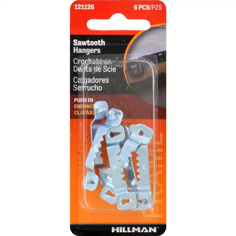 Steel Zinc Silver Push Pin Sawtooth Hanger 6 Pk