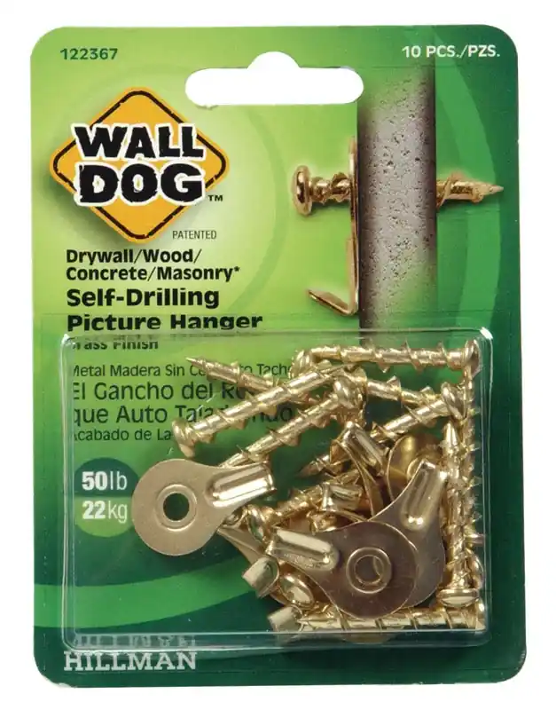 Wall Dog Brass-plated Gold Self-drilling Picture Hanger 50 Lb 2 Pk