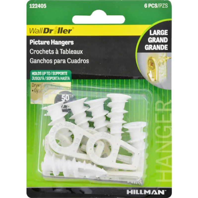 Wall Driller White Self-drilling Picture Hanger 50 Lb 2 Pk
