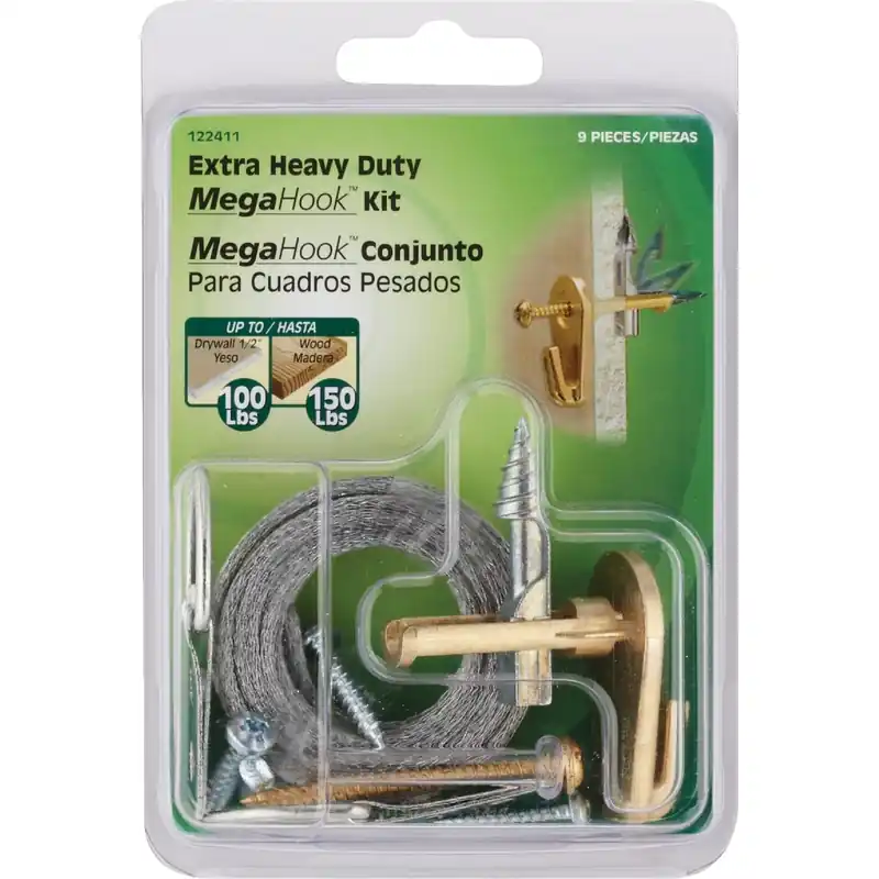 Megahook Brass-plated Gold Heavy Duty Picture Hook Kit 75 Lb 9 Pk