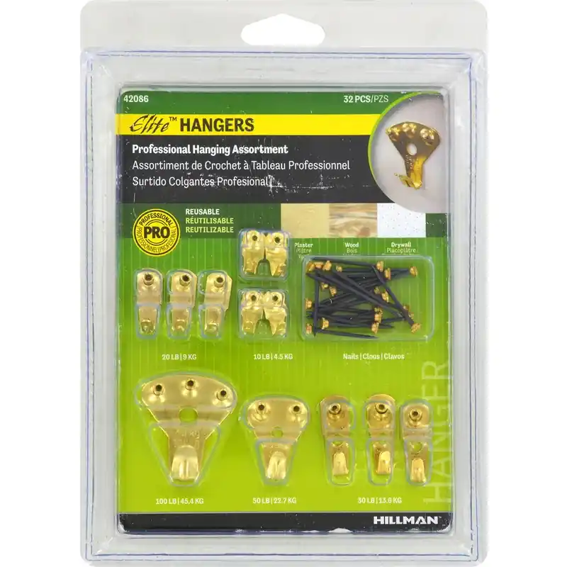 Brass-plated Gold Professional Picture Hanging Set 10 Lb 2 Pk