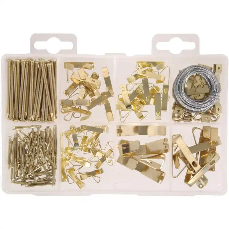 Brass-plated Silver Assorted Picture Hanging Set 50 Lb 206 Pk