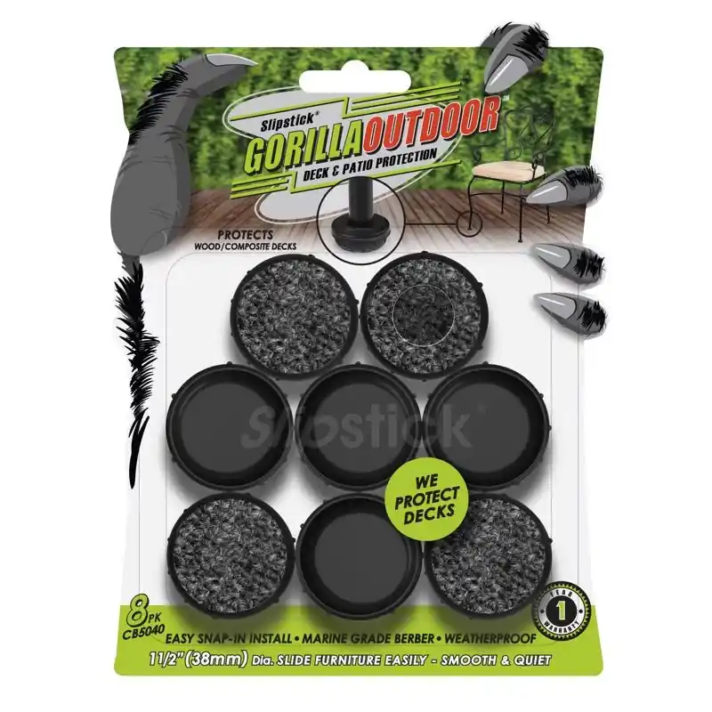Gorilla Outdoor Black 1-1/2 In. Push-on Marine Grade Berber Chair Glide 8 Pk