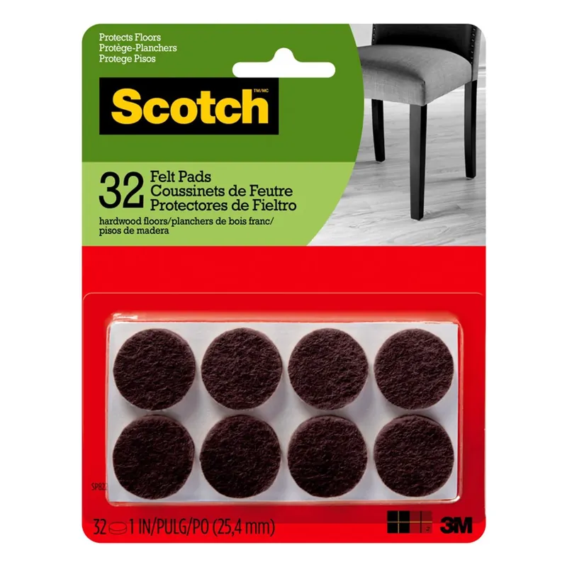 Scotch Felt Self Adhesive Protective Pad Brown Round 1 In. W 32 Pk