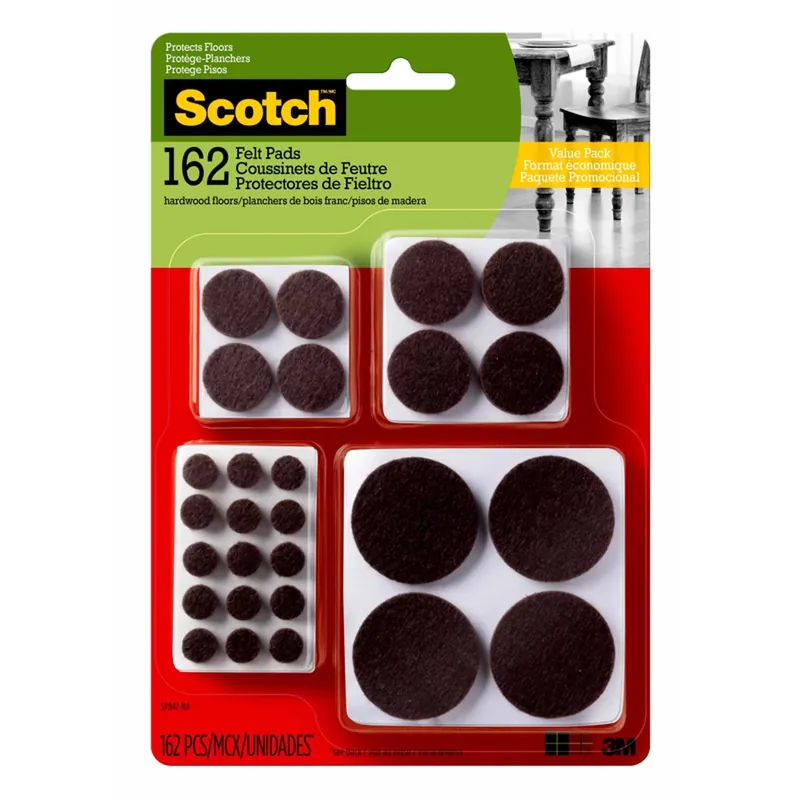 Scotch Felt Self Adhesive Protective Pad Brown Round Assorted In. W 162 Pk