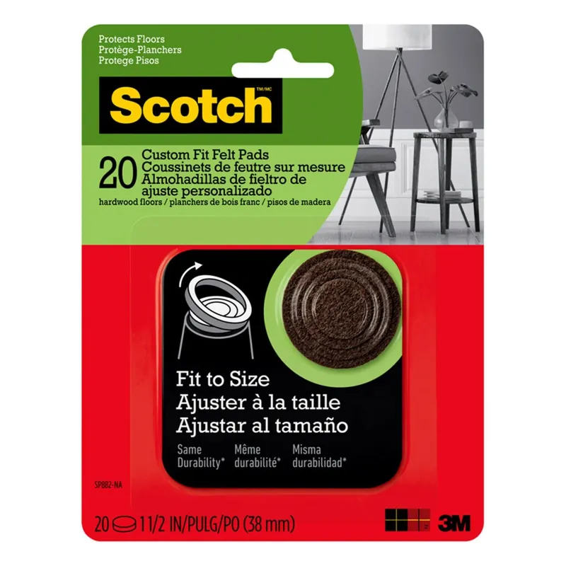 Scotch Felt Self Adhesive Protective Pad Brown Round 1.5 In. W 20 Pk