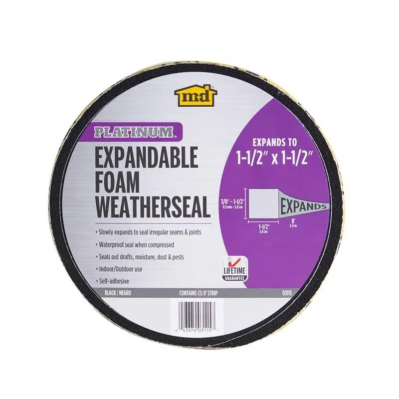 M‑d Platinum 96‑inch Black Self‑adhesive Foam Weatherseal – 1.5‑inch Thick