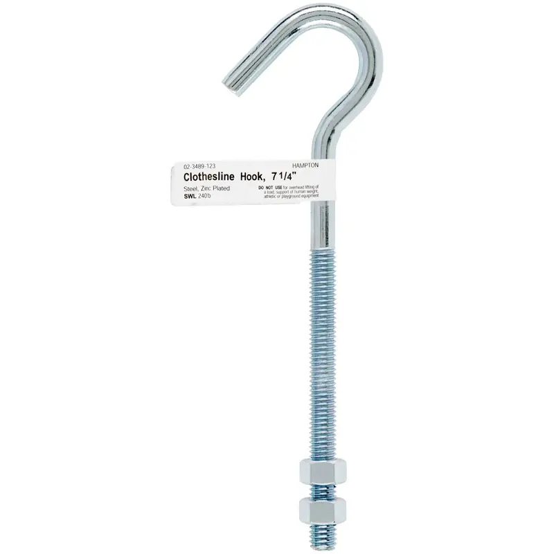 Medium Zinc-plated Silver Steel 7.25 In. L Clothesline Bolt Hook 240 Lb 1 Pk