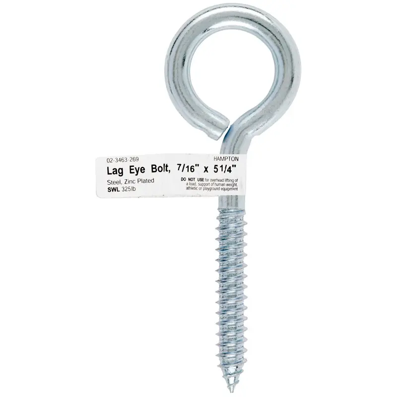 7/16 In. X 5-1/4 In. L Zinc-plated Steel Lag Thread Eyebolt