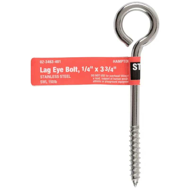 1/4 In. X 3-3/4 In. L Stainless Stainless Steel Lag Thread Eyebolt